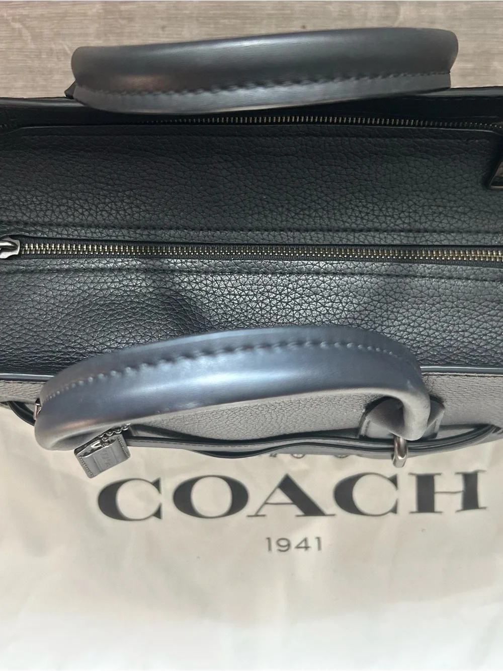 Coach Black Leather Tote with Signature Tag